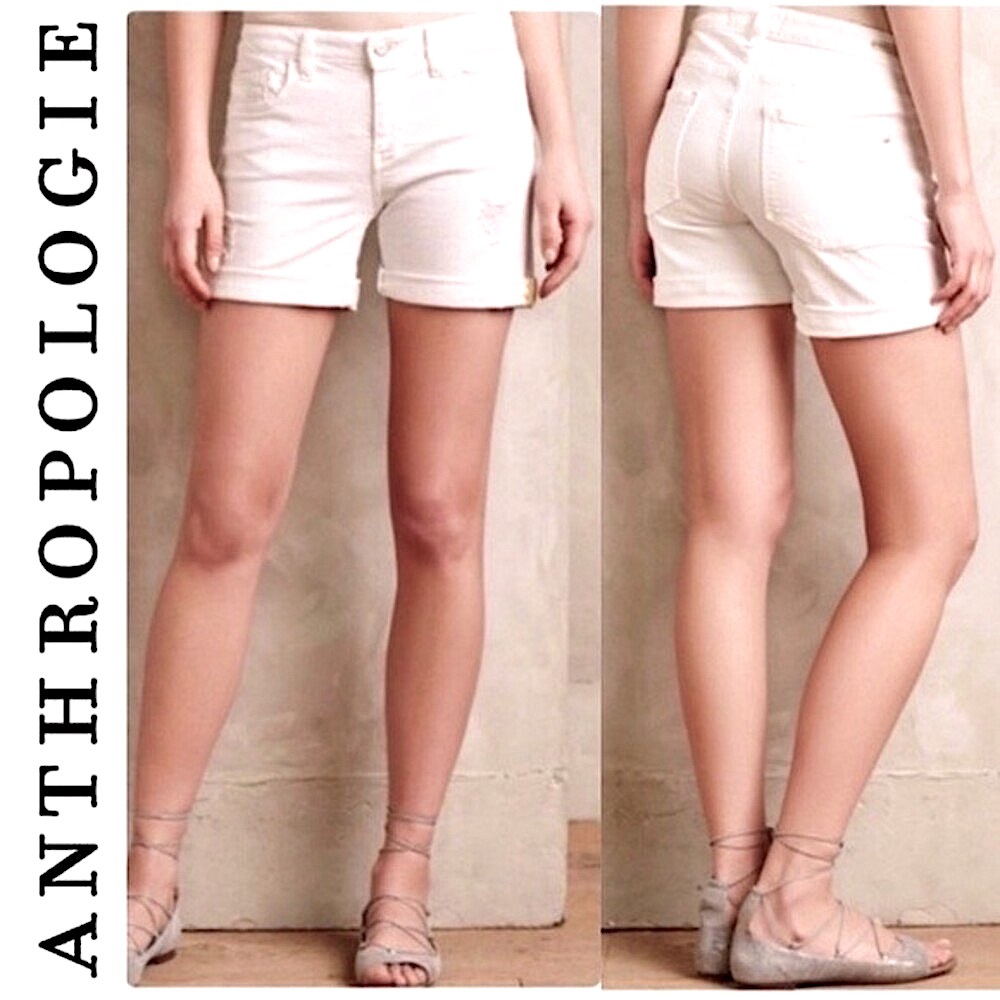 Anthropologie Pilcro Letterpress Stet Off White Distressed Jean Denim Shorts 26 - Picture 1 of 13